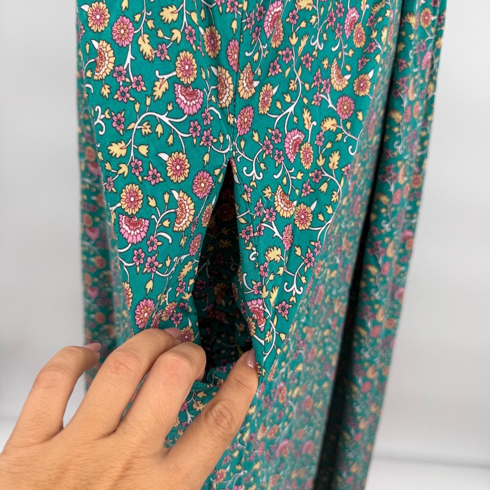 Natural Life Rebecca Womens XL Teal Floral Rayon Maxi Dress V-Neck Boho Pockets - Picture 8 of 16